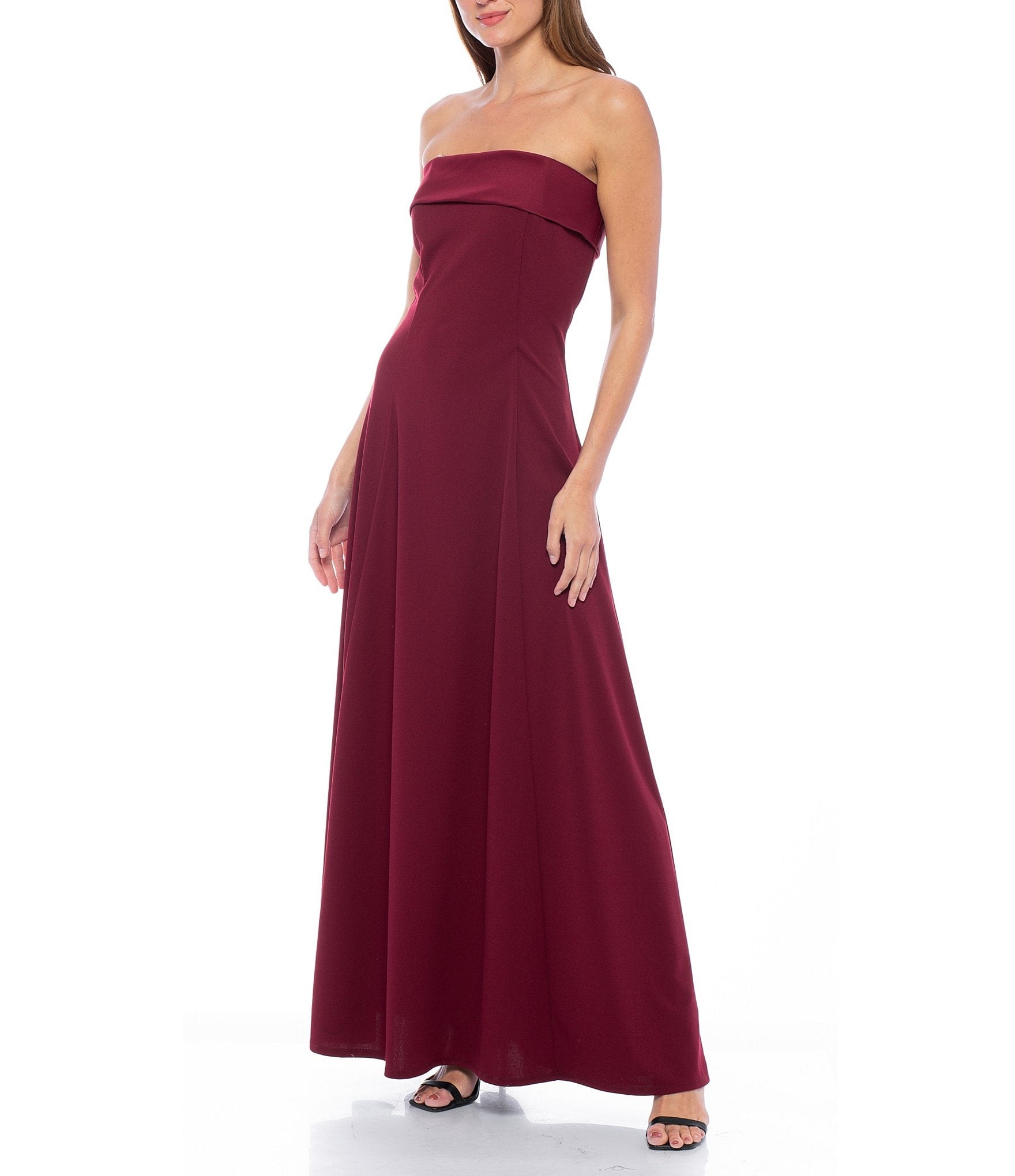 Formal Dresses Long Strapless Crepe Dress Wine