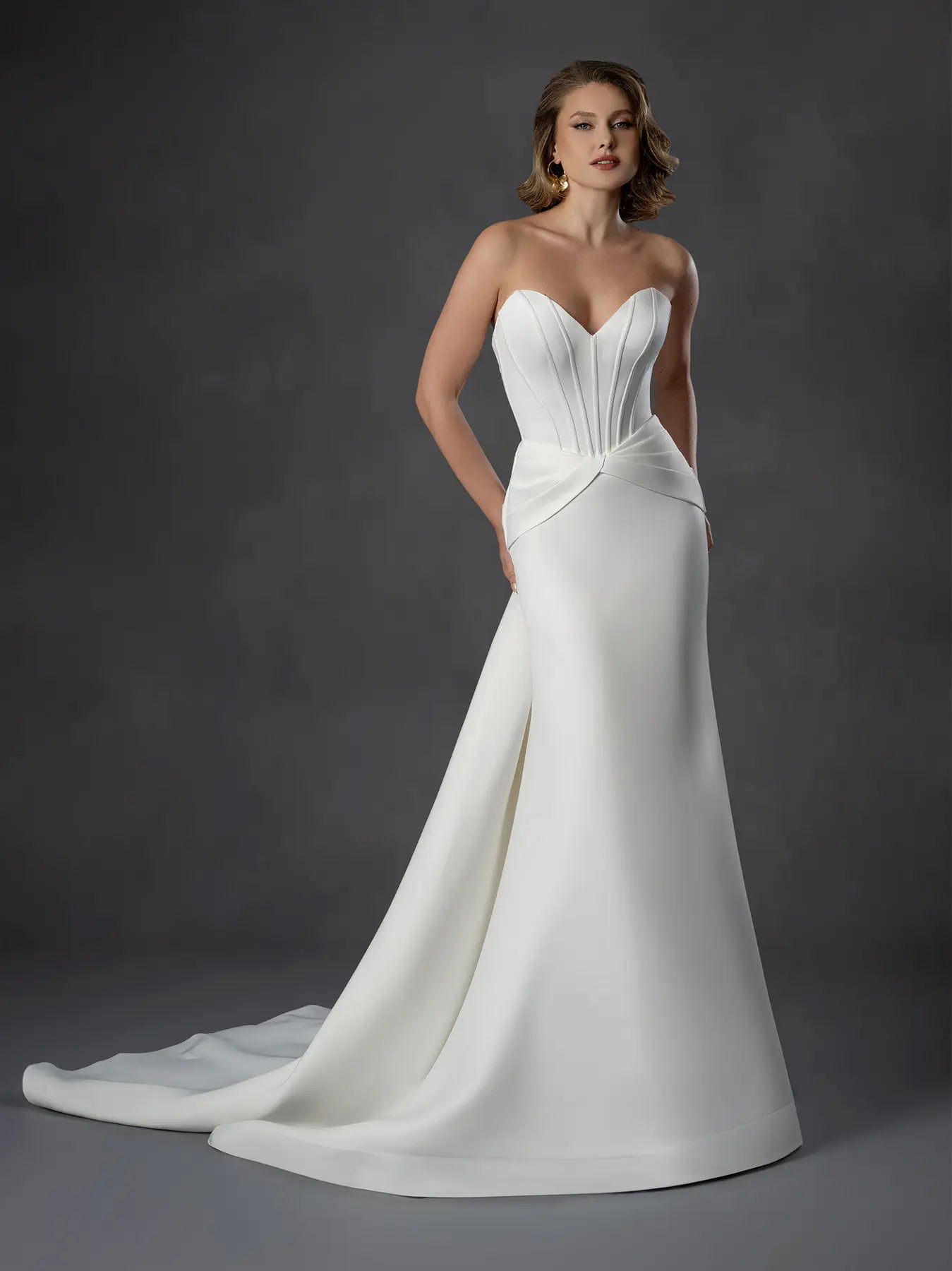 Off White Strapless Floor-Length Satin Bridal Wedding Mermaid Gown