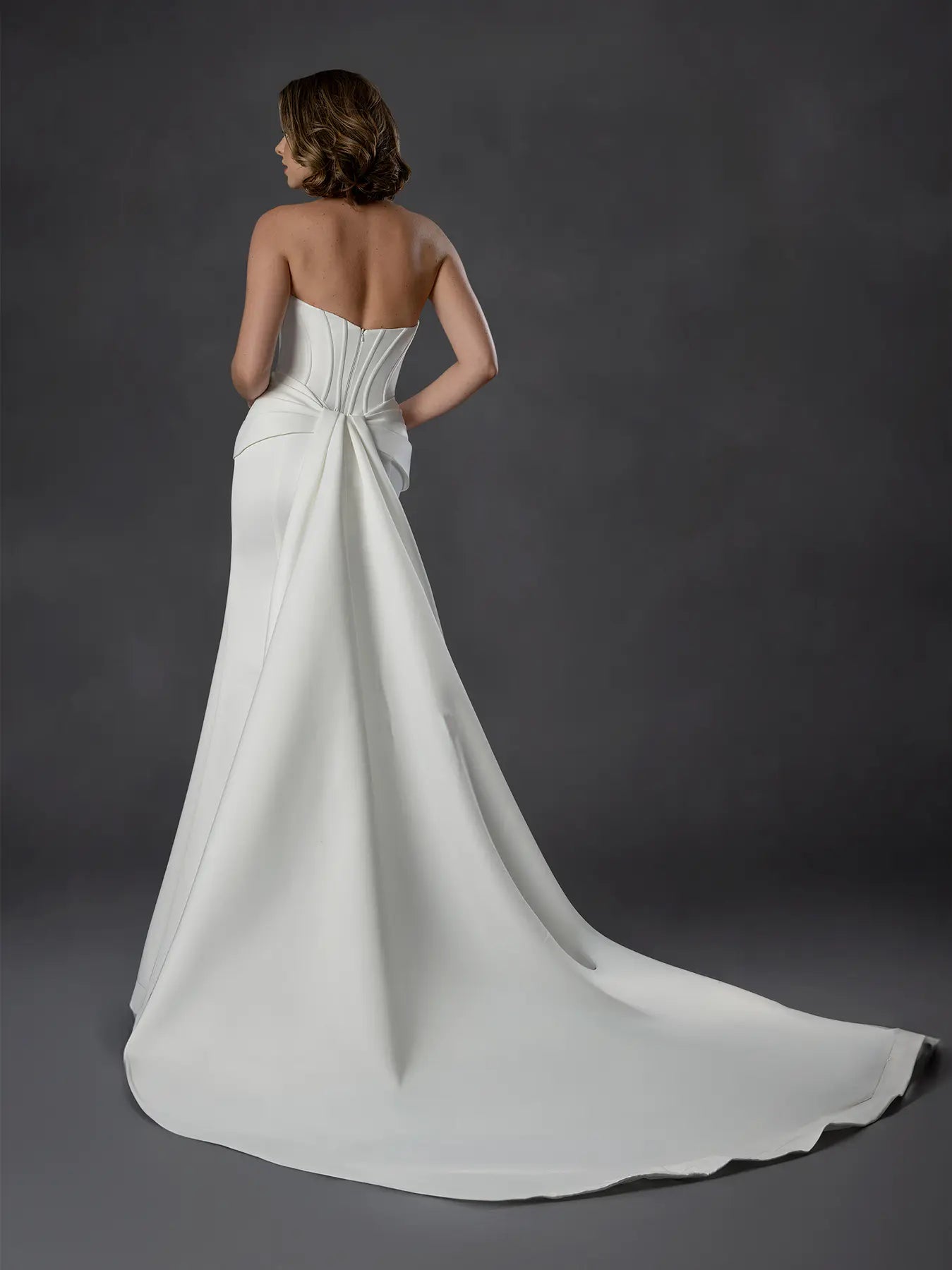 Off White Strapless Floor-Length Satin Bridal Wedding Mermaid Gown