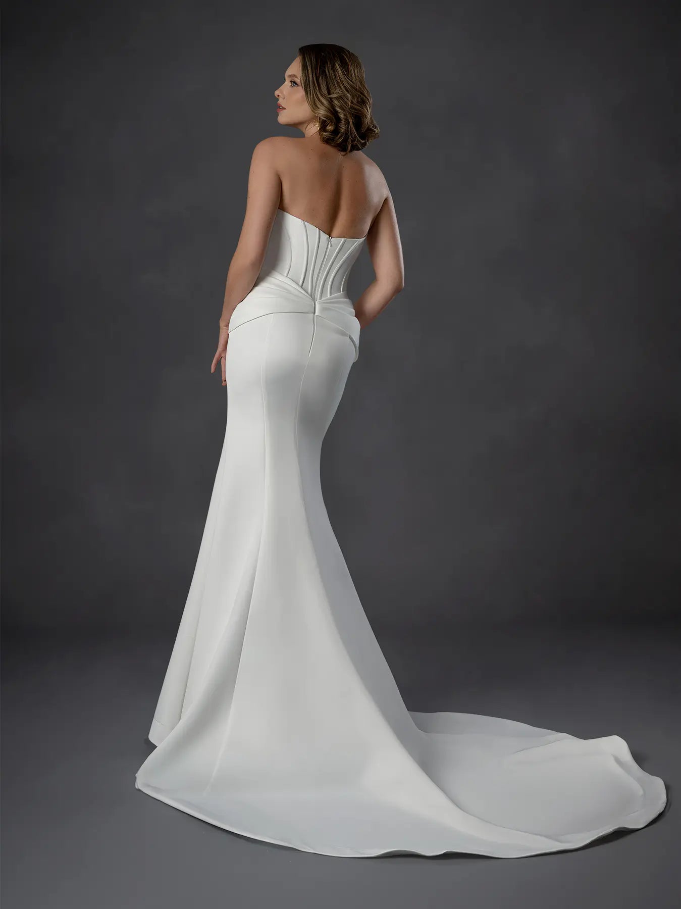 Off White Strapless Floor-Length Satin Bridal Wedding Mermaid Gown
