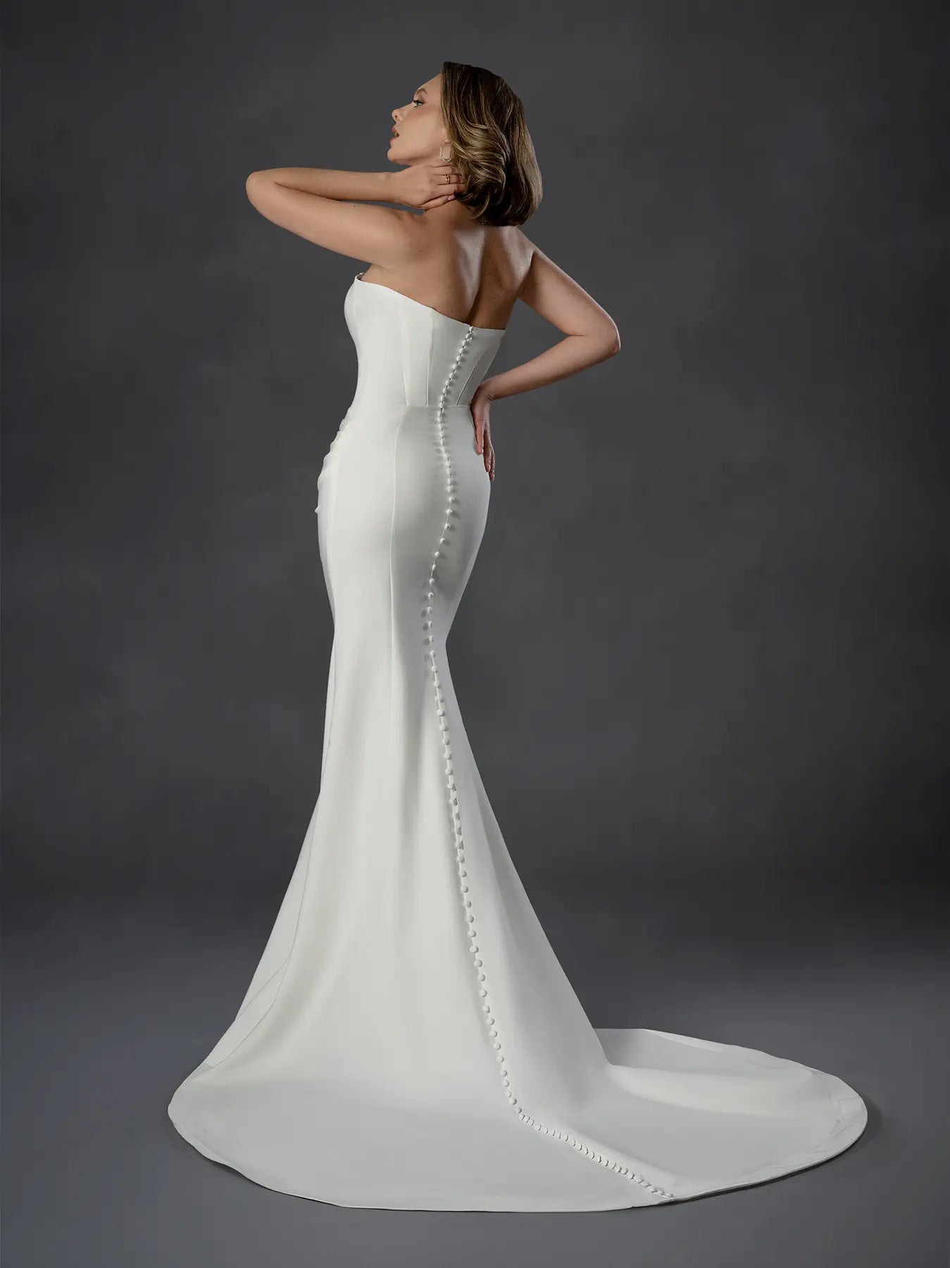 Off White Strapless Floor-Length Satin Bridal Weddingl Mermaid Gown with Ruched Hip 