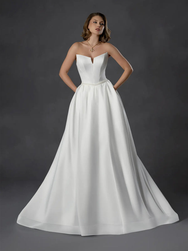 Strapless Floor-Length Satin Bridal Wedding Ball Gown with Pockets