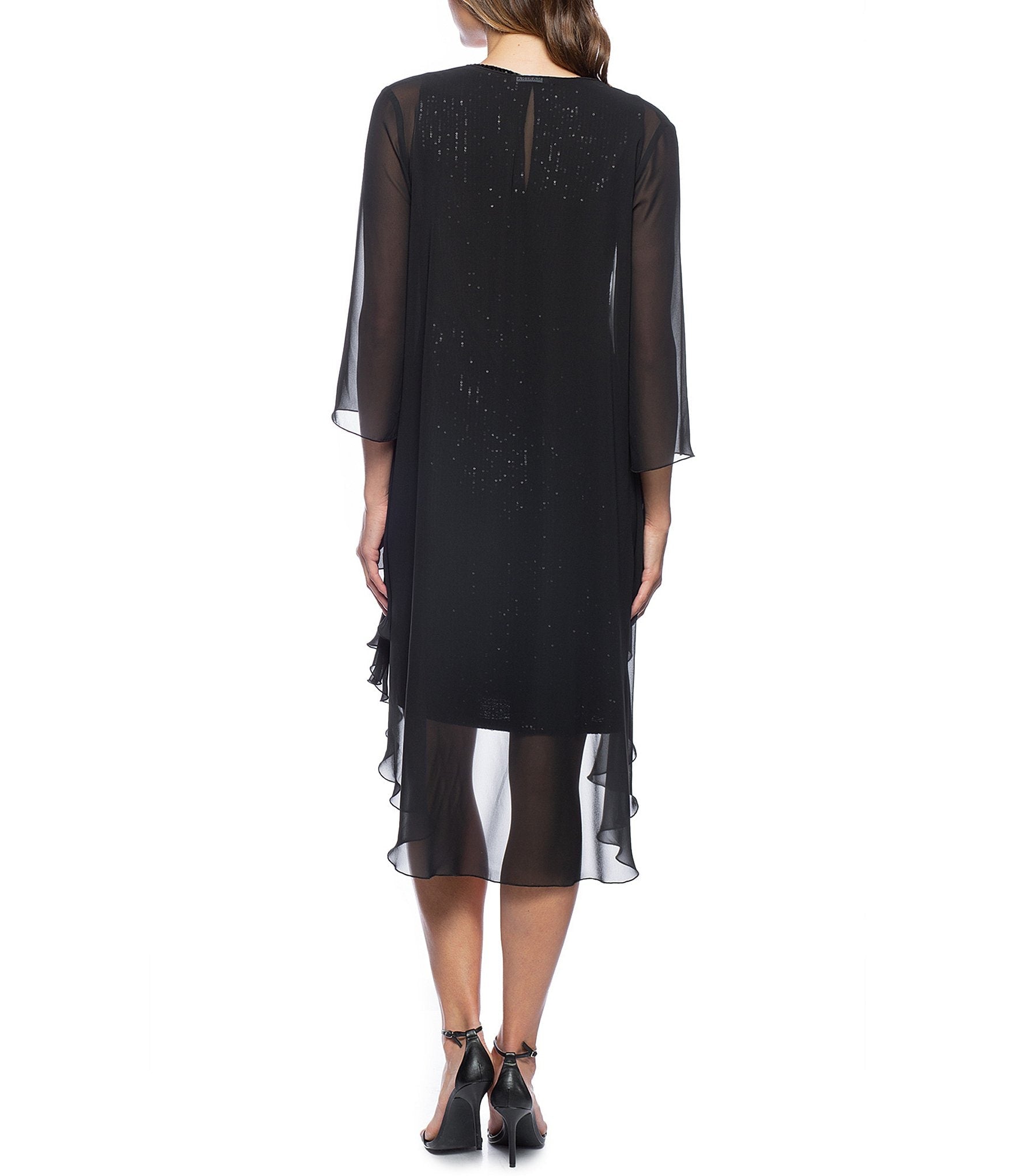 Marina  Short Sleeveless Velvet Sequin Dress Chiffon Jacket Set
