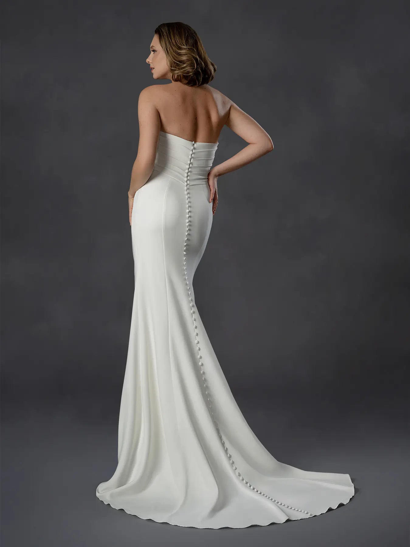 Off White Strapless Floor-Length Satin Bridal Wedding Mermaid Gown with Floral Trim
