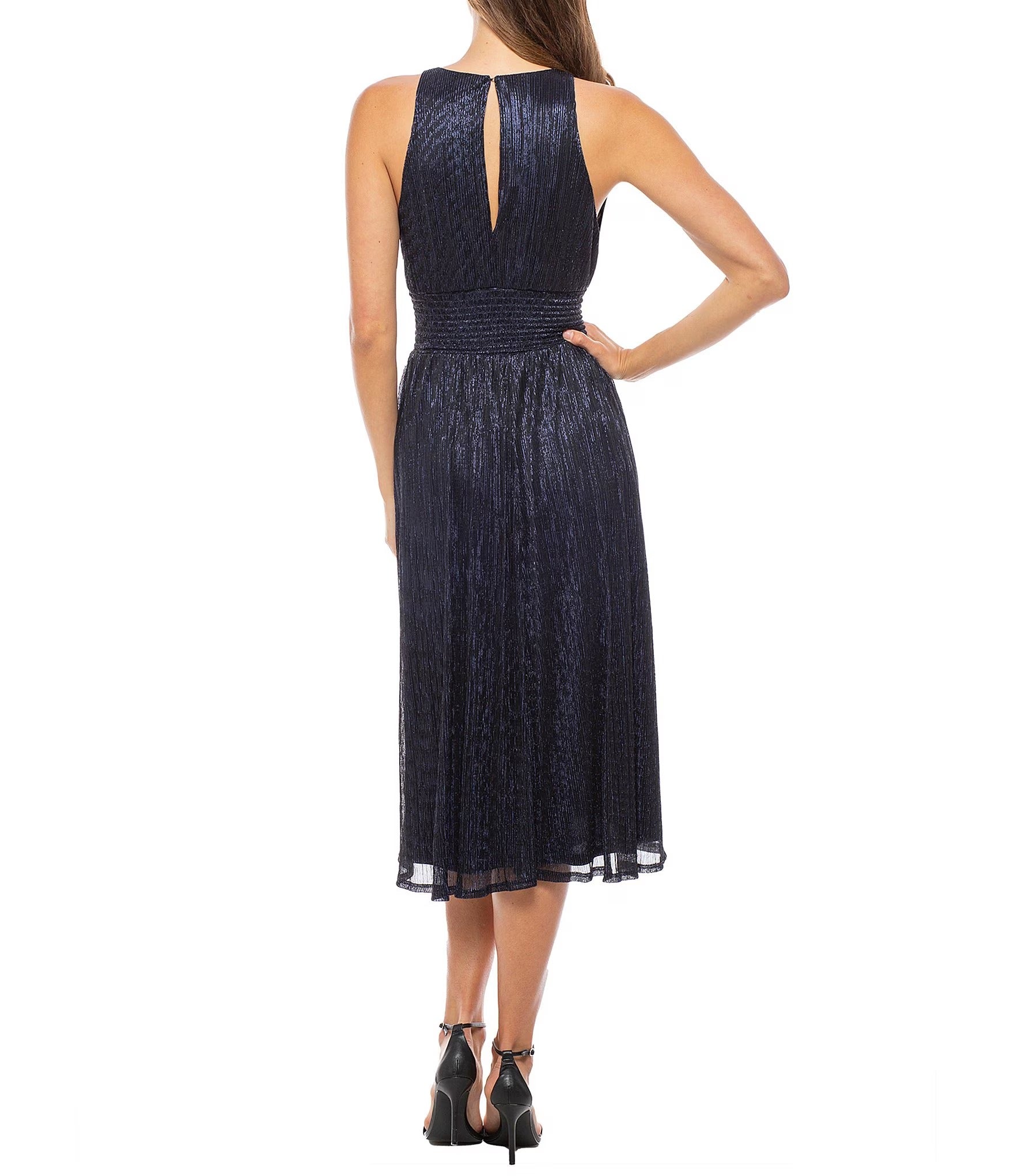 Cocktail Dresses Short Cocktail Metallic Midi Length Dress Navy