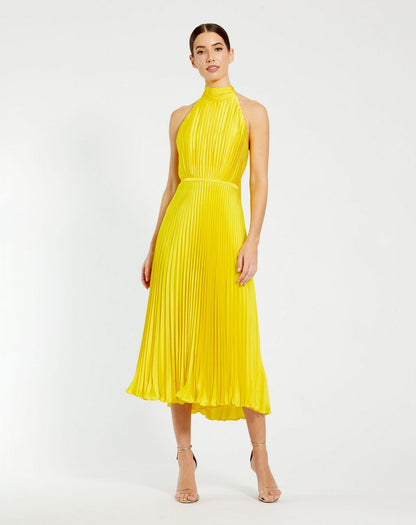 Cocktail Dress Halter Tea Length Dress Lemon