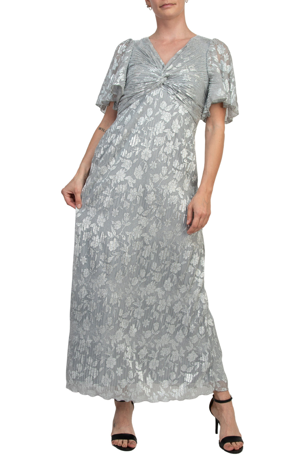 Formal Dresses Long Formal Mother of the Bride Pleated Dress  Silver