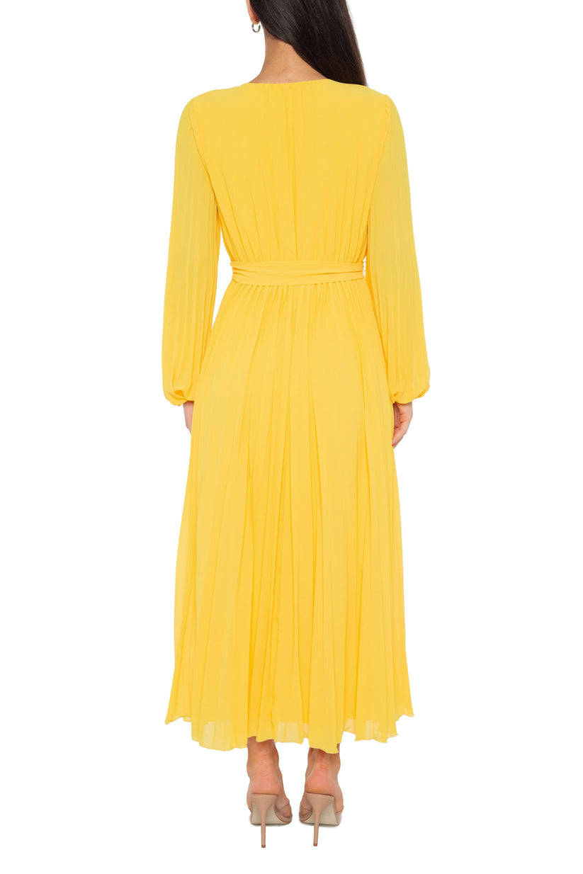 Formal Dresses Midi Length Pleated Formal Evening Dress Yellow