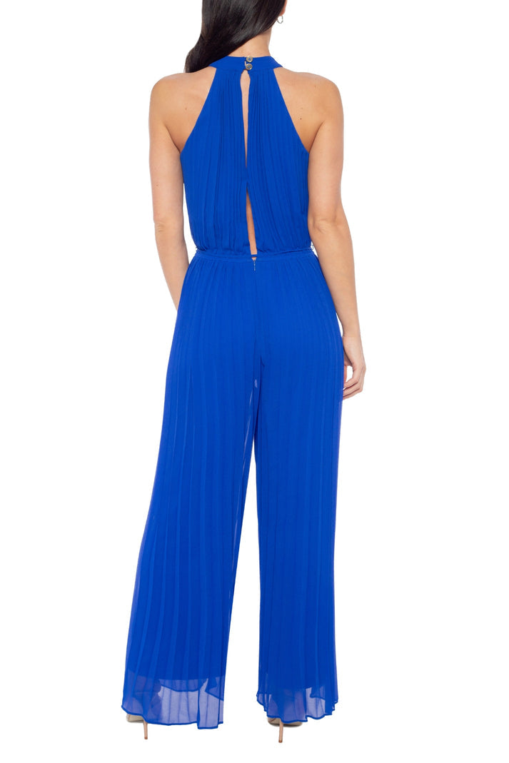 Marina Women's Mock Neck Pleated Jumpsuit, Orange, Small