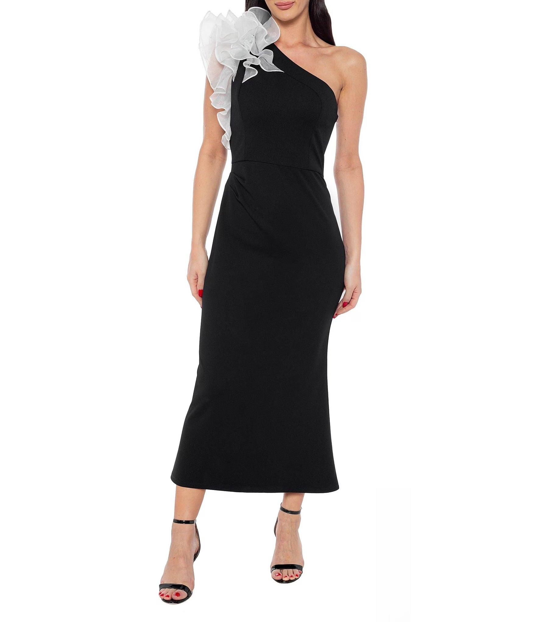Marina 269193 Fitted Midi Length Ruffle Cocktail Dress