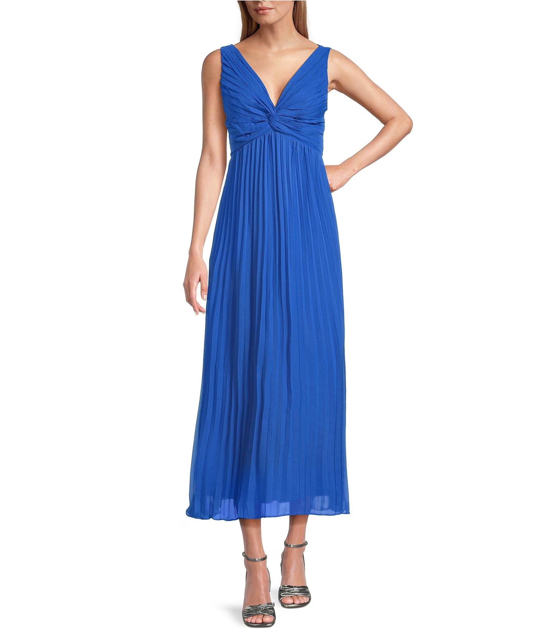 Marina 269229 Pleated A Line Midi Cocktail Dress