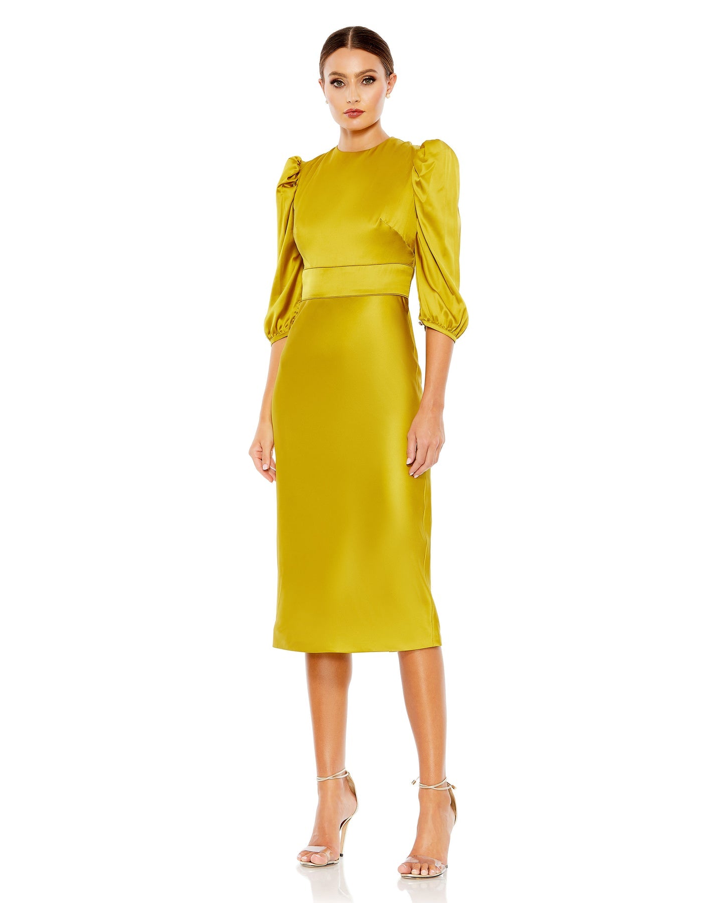 Chartreuse 14 Mac Duggal 26927I Quarter Sleeve Midi Formal Dress Sale