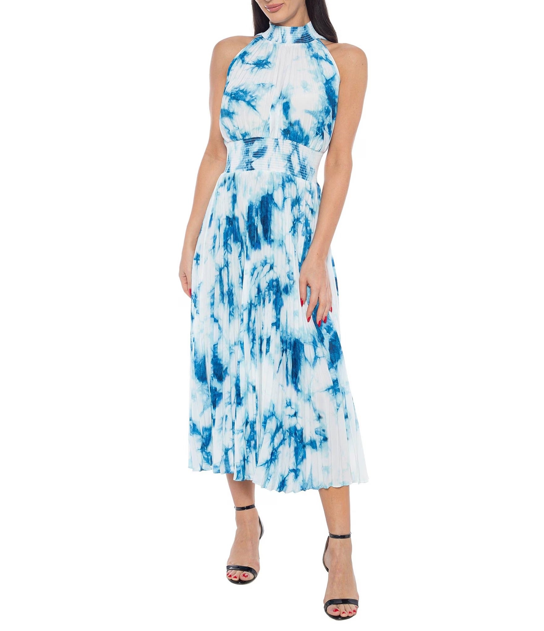 Marina 269288 Printed Short Pleated A Line Midi Cocktail Dress