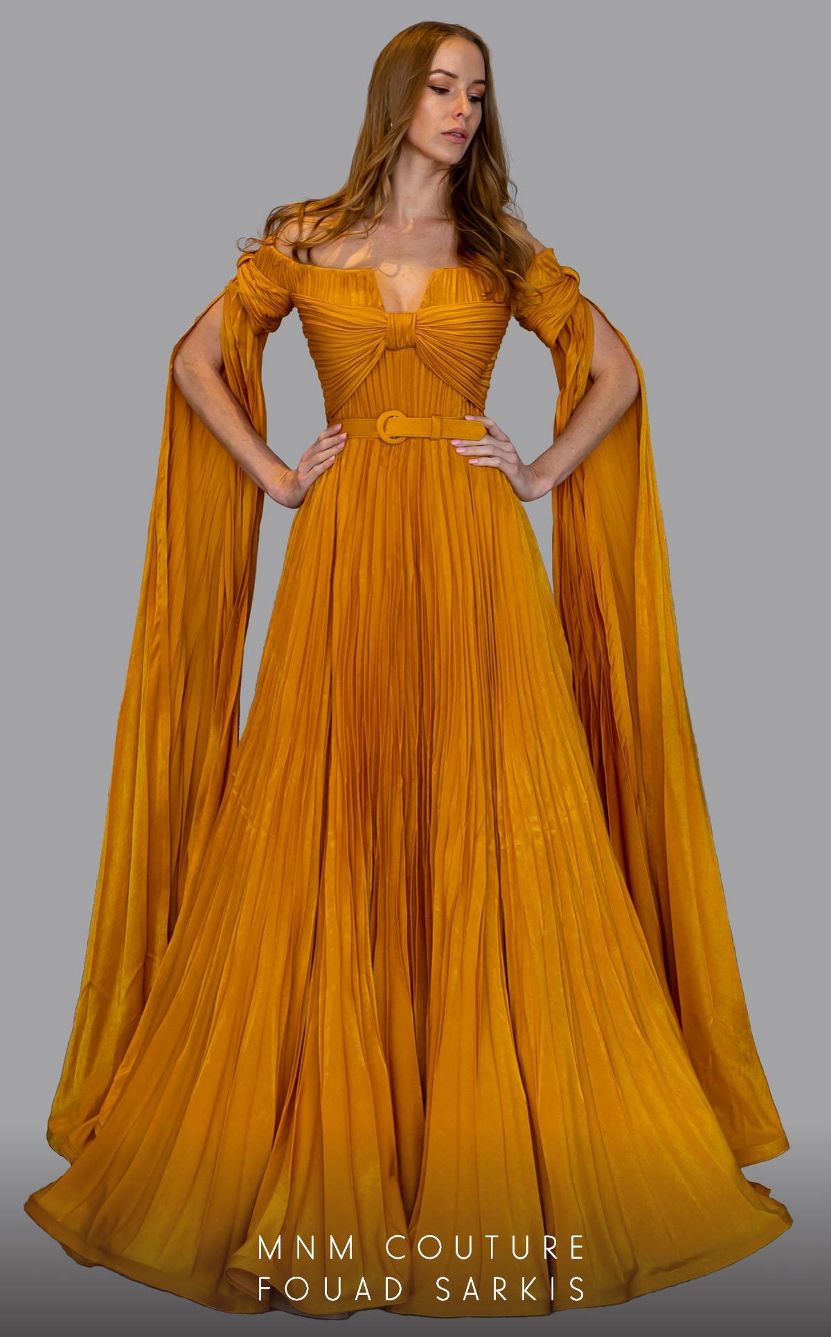 MNM Couture 2694 Pleated A Line Long Formal Evening Dress