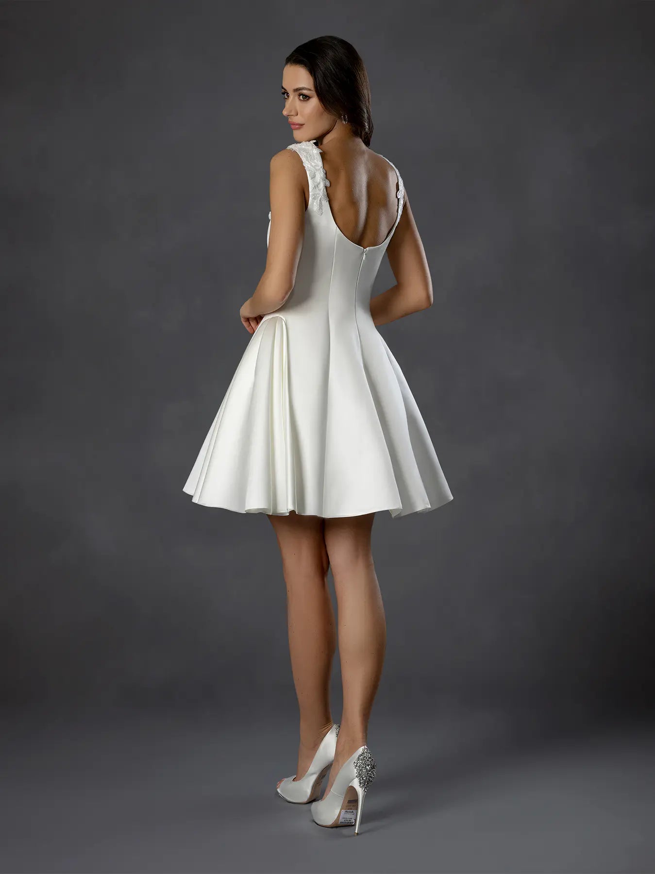 Off White Sweetheart Short Satin Wedding Dress with Embroidered Straps