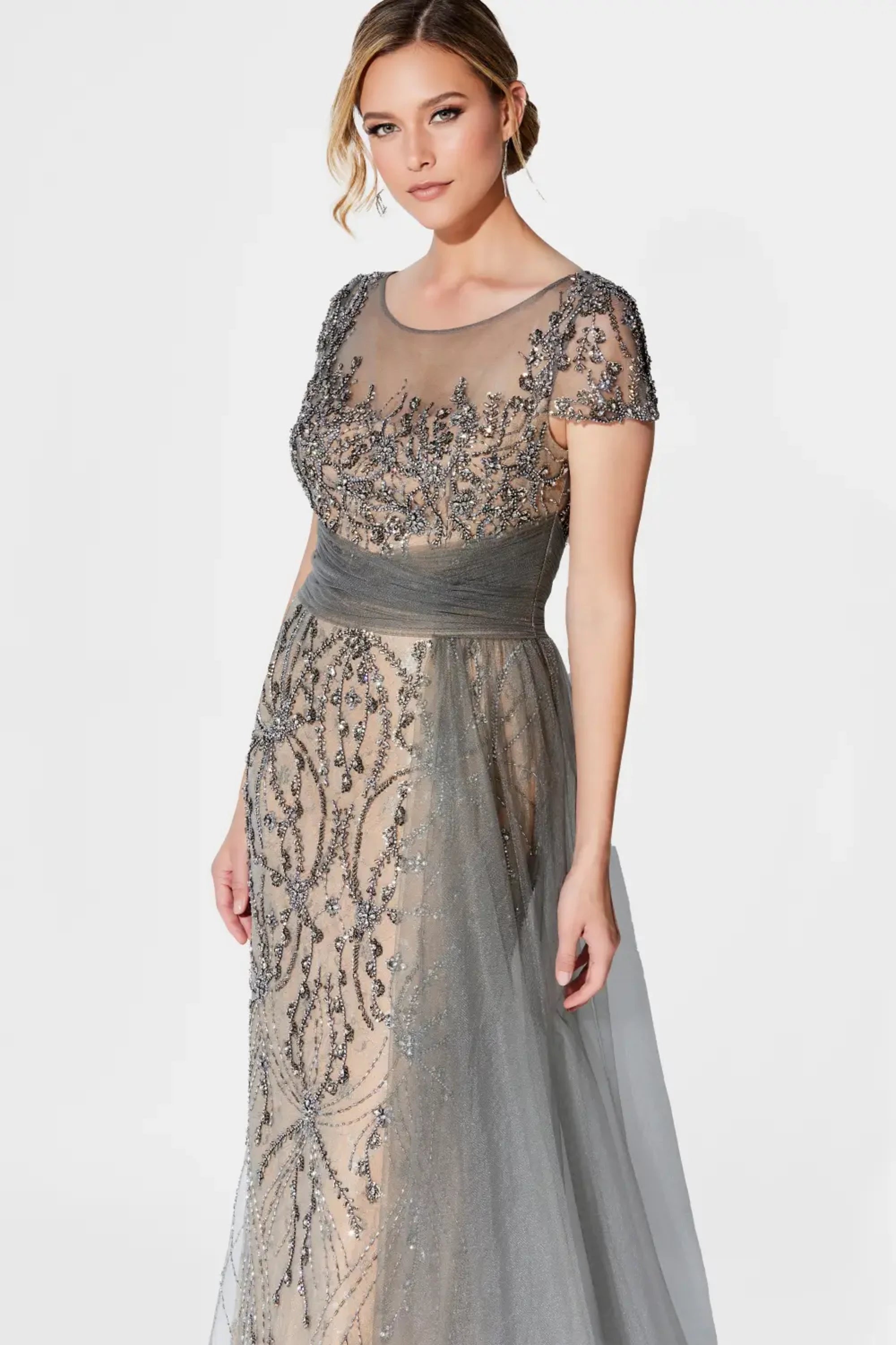 Mother of the Bride Dresses Long Mother of the Bride Beaded Formal Dress Charcoal/Nude