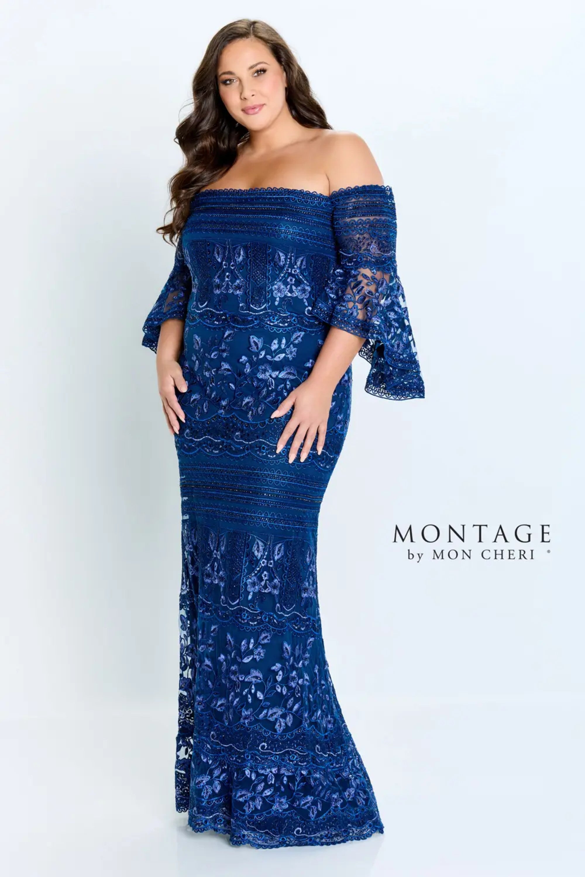 Formal Dresses Formal Beaded Lace Long Fitted Evening Dress Navy Multi