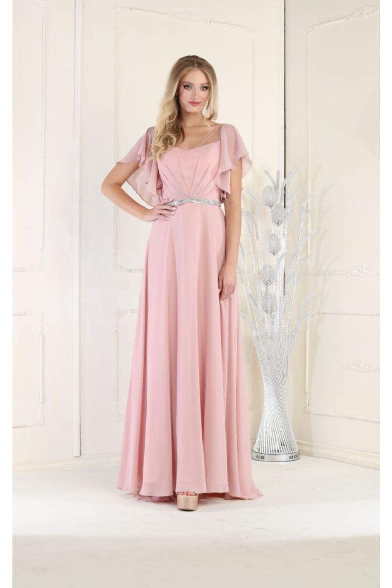 Illusion Floor-Length Chiffon Evening A-Line May Queen 1972