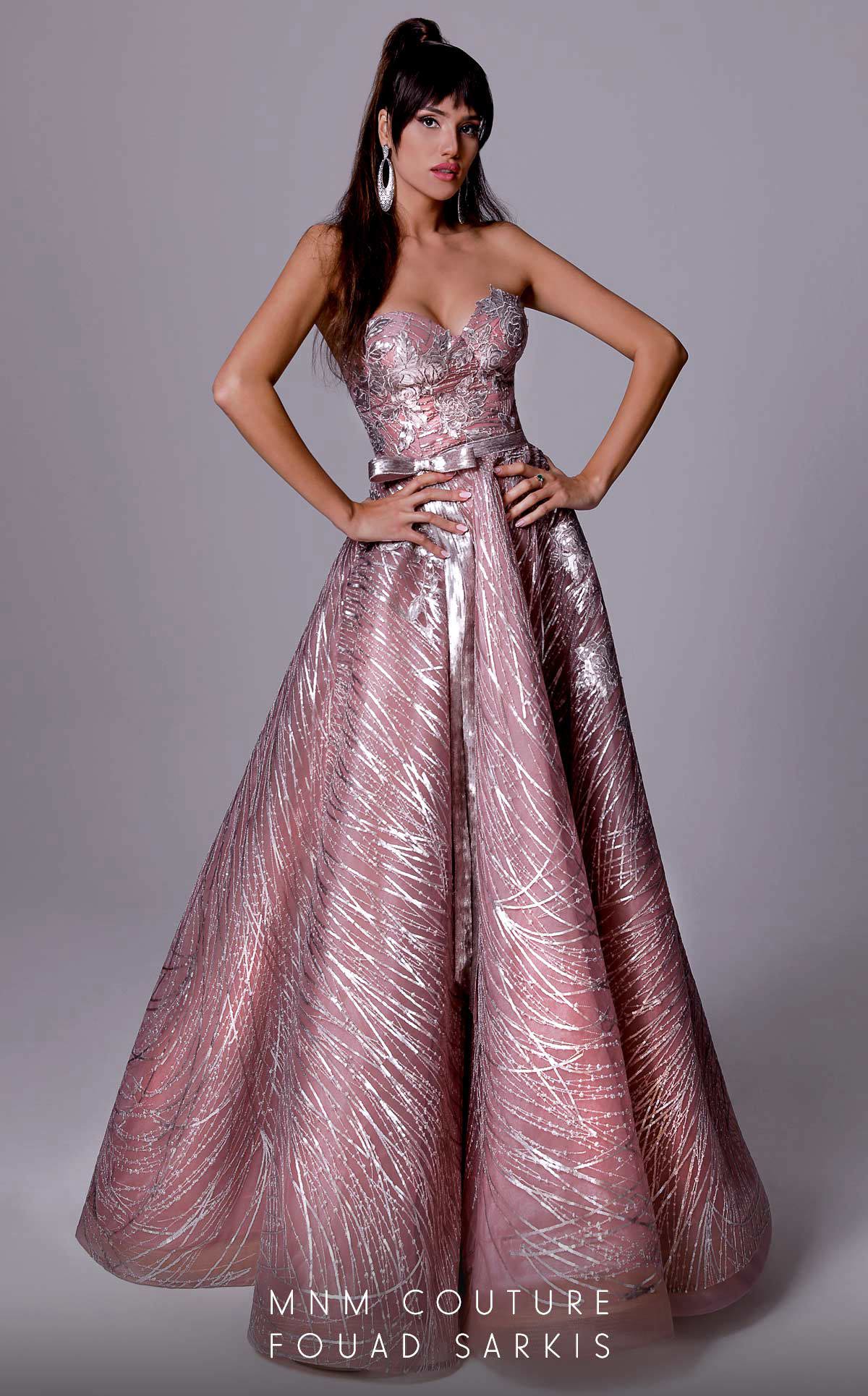 MNM Couture 2702 Long Formal Pleated Ball Gown Sequin Prom Dress