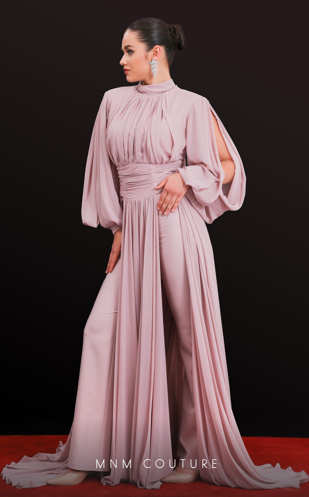 Crew/High-Neck Floor-Length Chiffon Evening A-Line MNM Couture 2706A