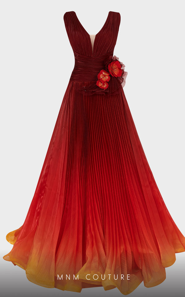 V-Neck Floor-Length Chiffon Evening A-Line MNM Couture 2708
