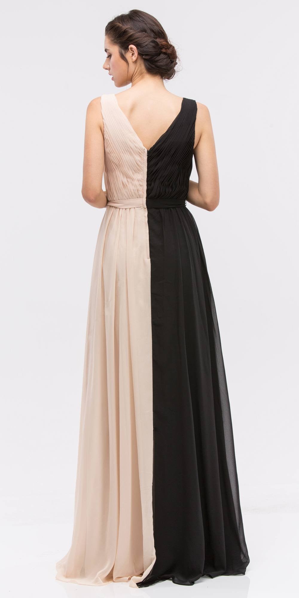Formal Dresses Long Prom Pleated A line Formal Dress Eureka Fashion 2711 Black/Champagne