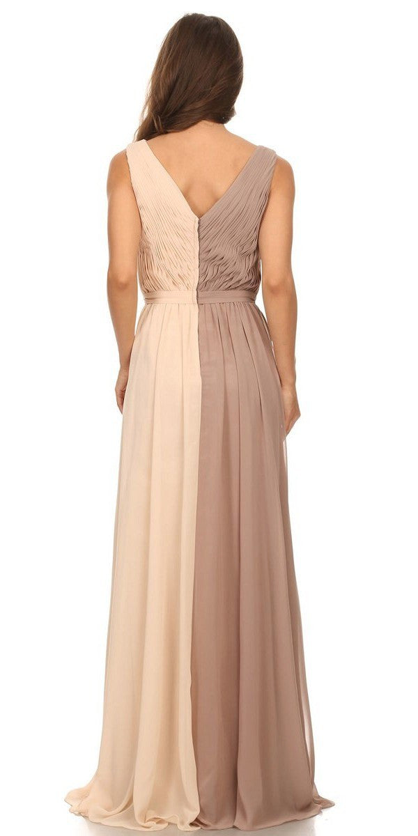 Formal Dresses Long Prom Pleated A line Formal Dress Eureka Fashion 2711 Mocha/Champagne