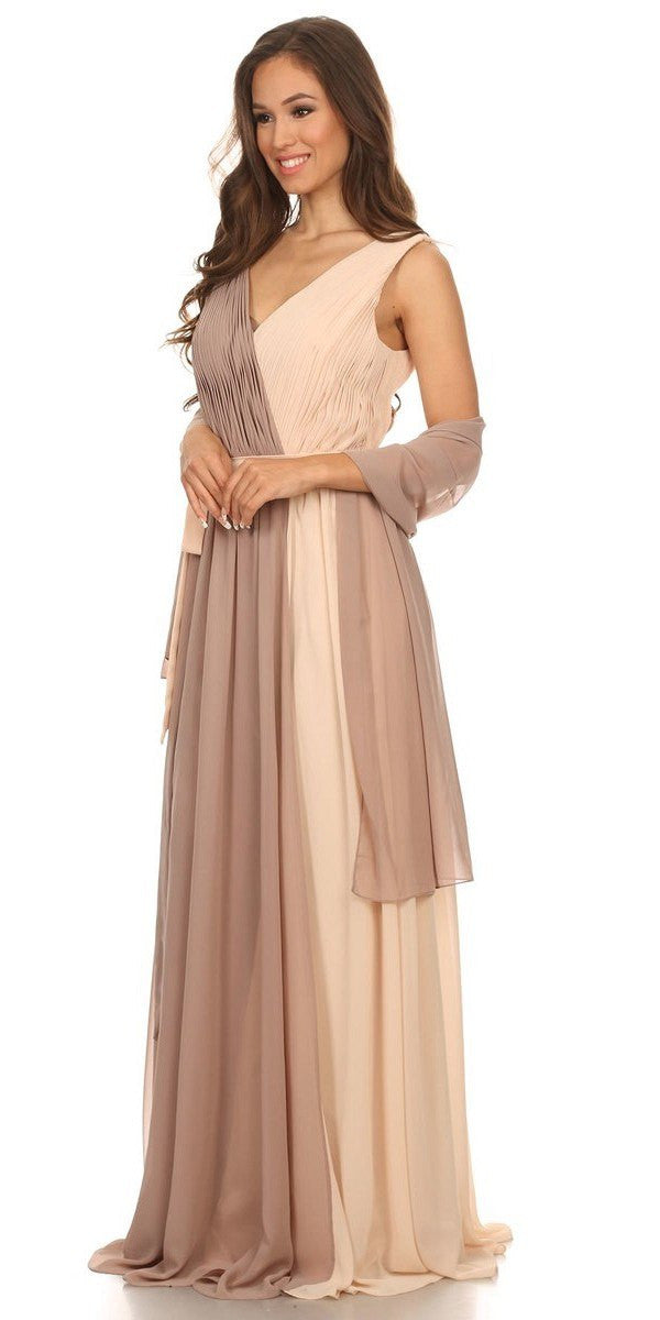 Formal Dresses Long Prom Pleated A line Formal Dress Eureka Fashion 2711 Mocha/Champagne