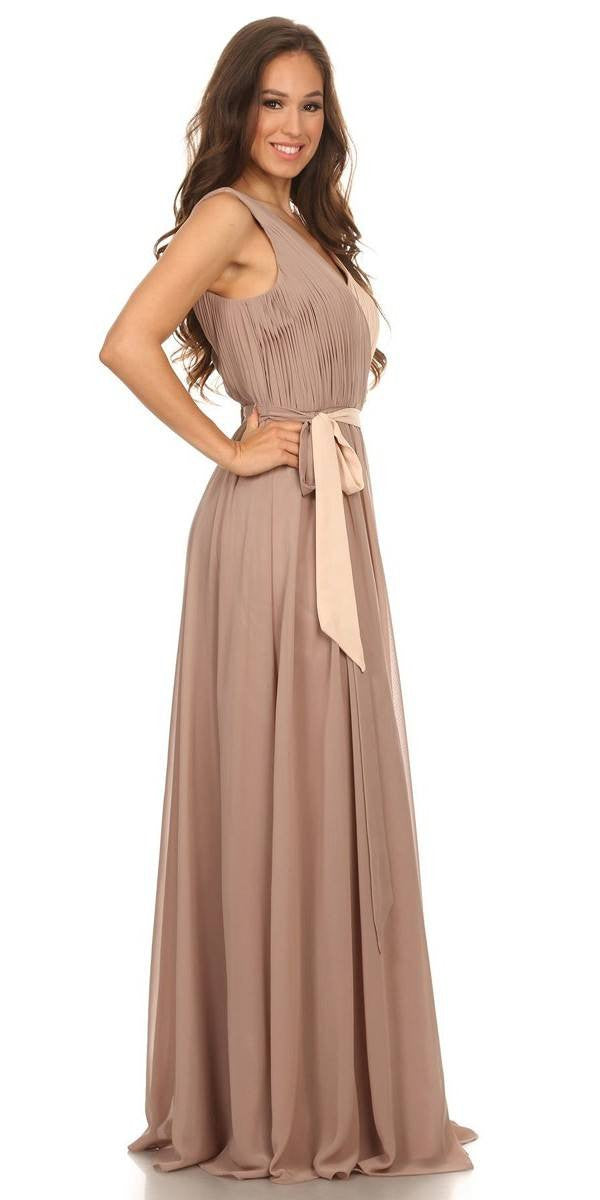 Formal Dresses Long Prom Pleated A line Formal Dress Eureka Fashion 2711 Mocha/Champagne
