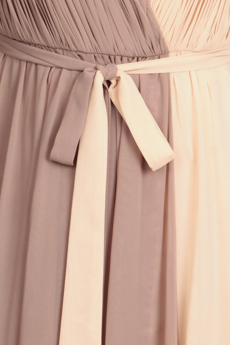 Formal Dresses Long Prom Pleated A line Formal Dress Eureka Fashion 2711 Mocha/Champagne
