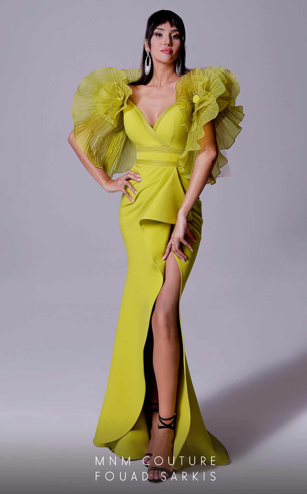 V-Neck Floor-Length Chiffon Evening Sheath MNM Couture 2712