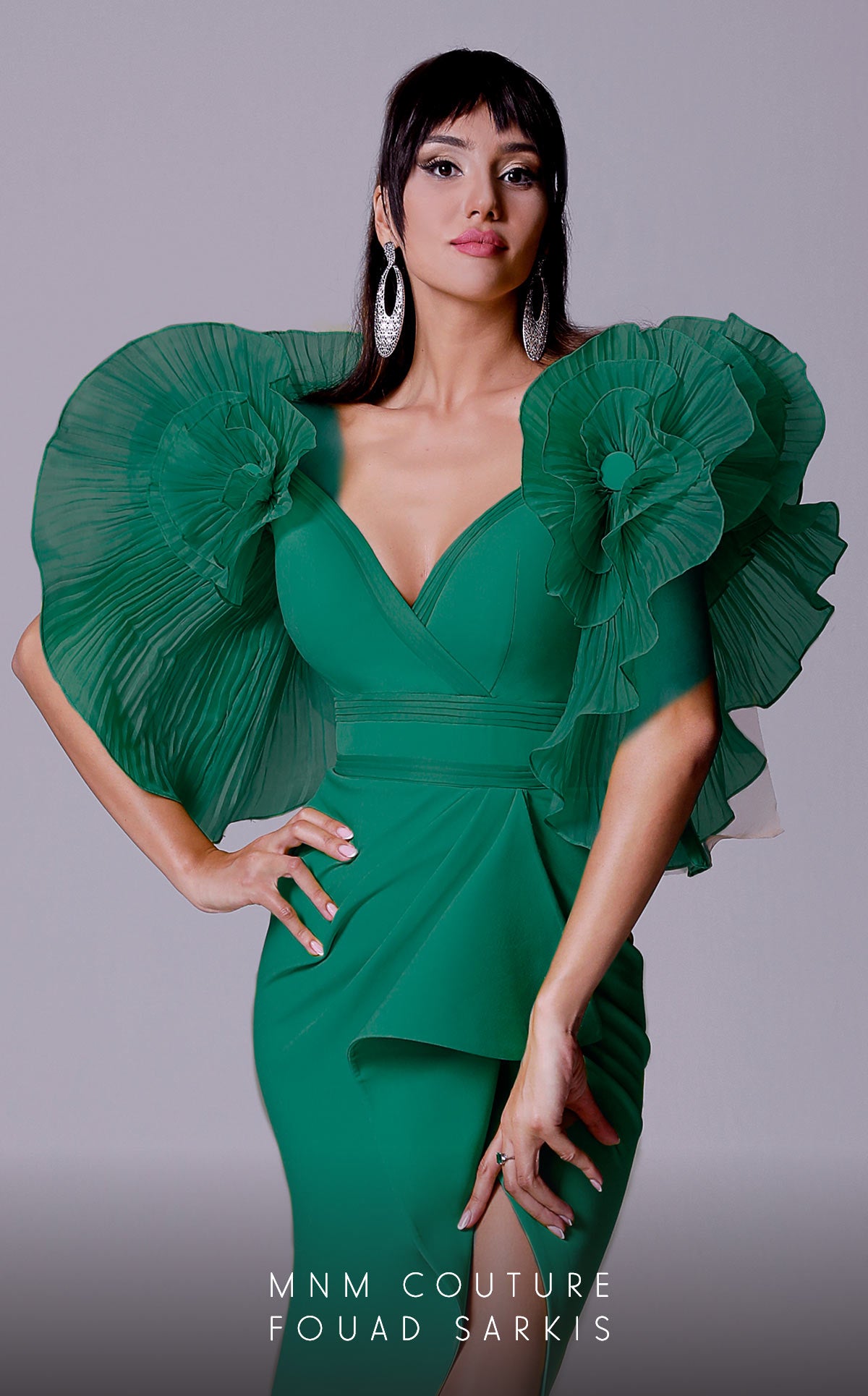 V-Neck Floor-Length Chiffon Evening Sheath MNM Couture 2712