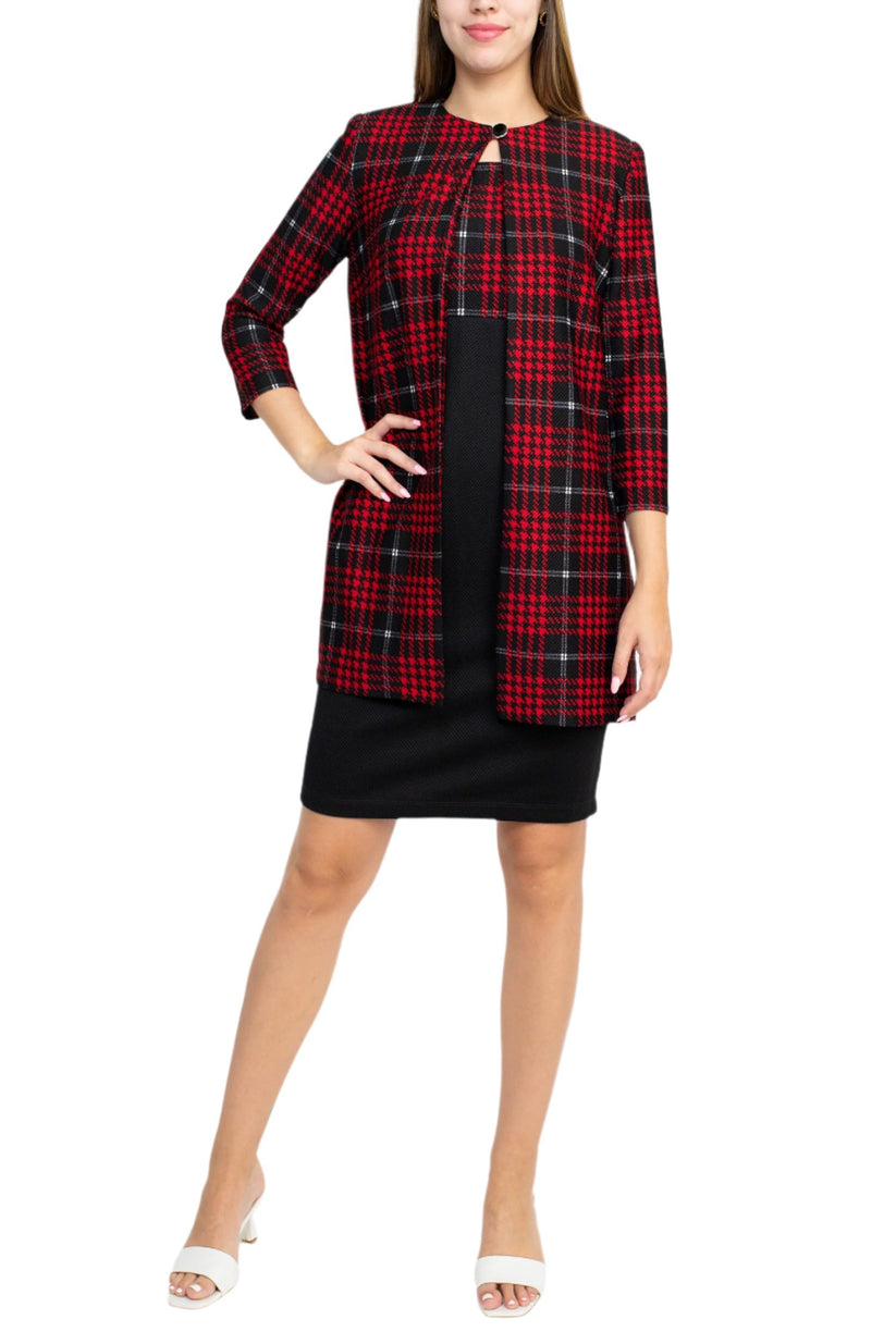 Cocktail Dresses Short Cocktail Printed Jacket Dress Black Red Ivory