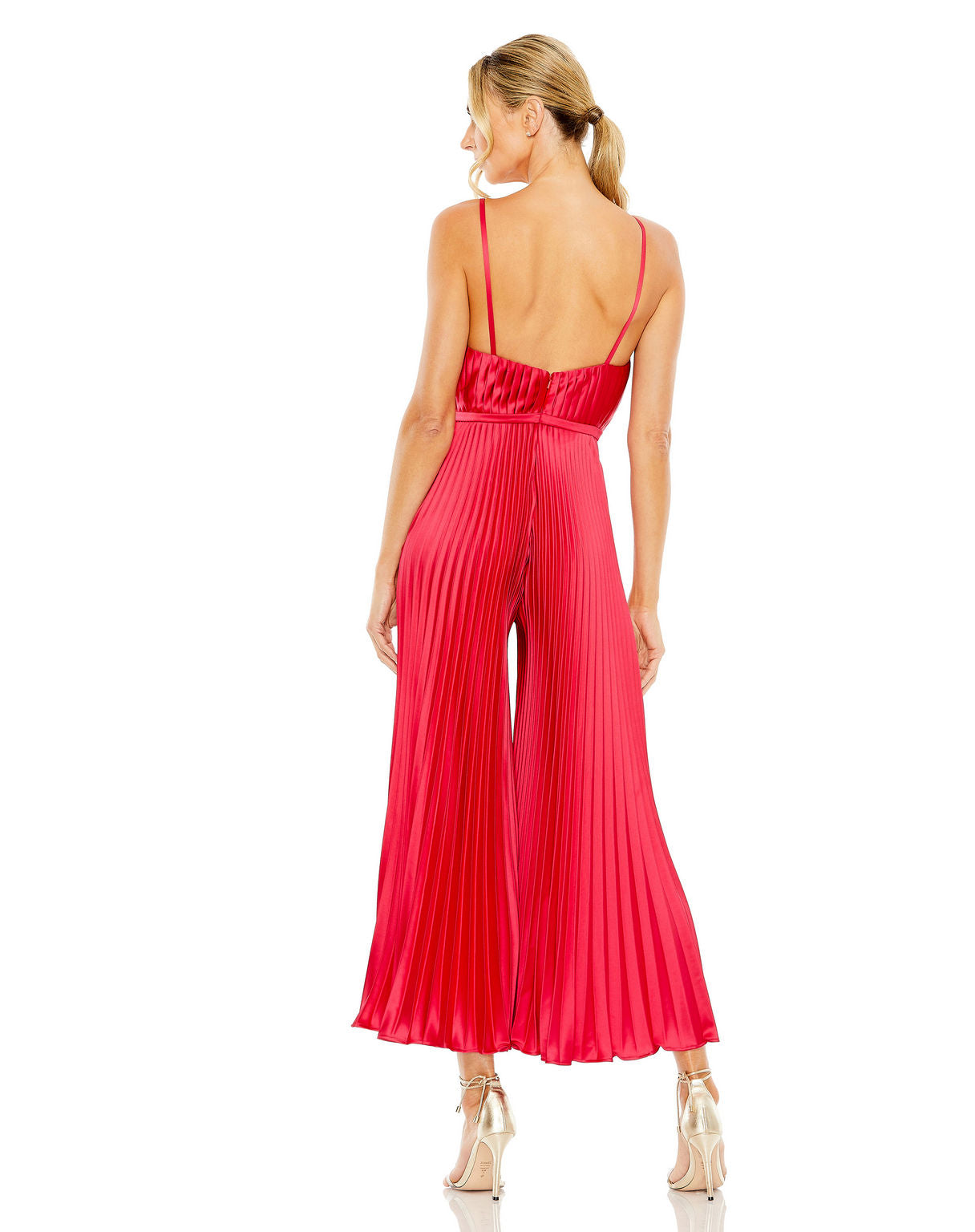 Jumpsuit Long Pleated Formal Prom Wide Leg Jumpsuit Cranberry