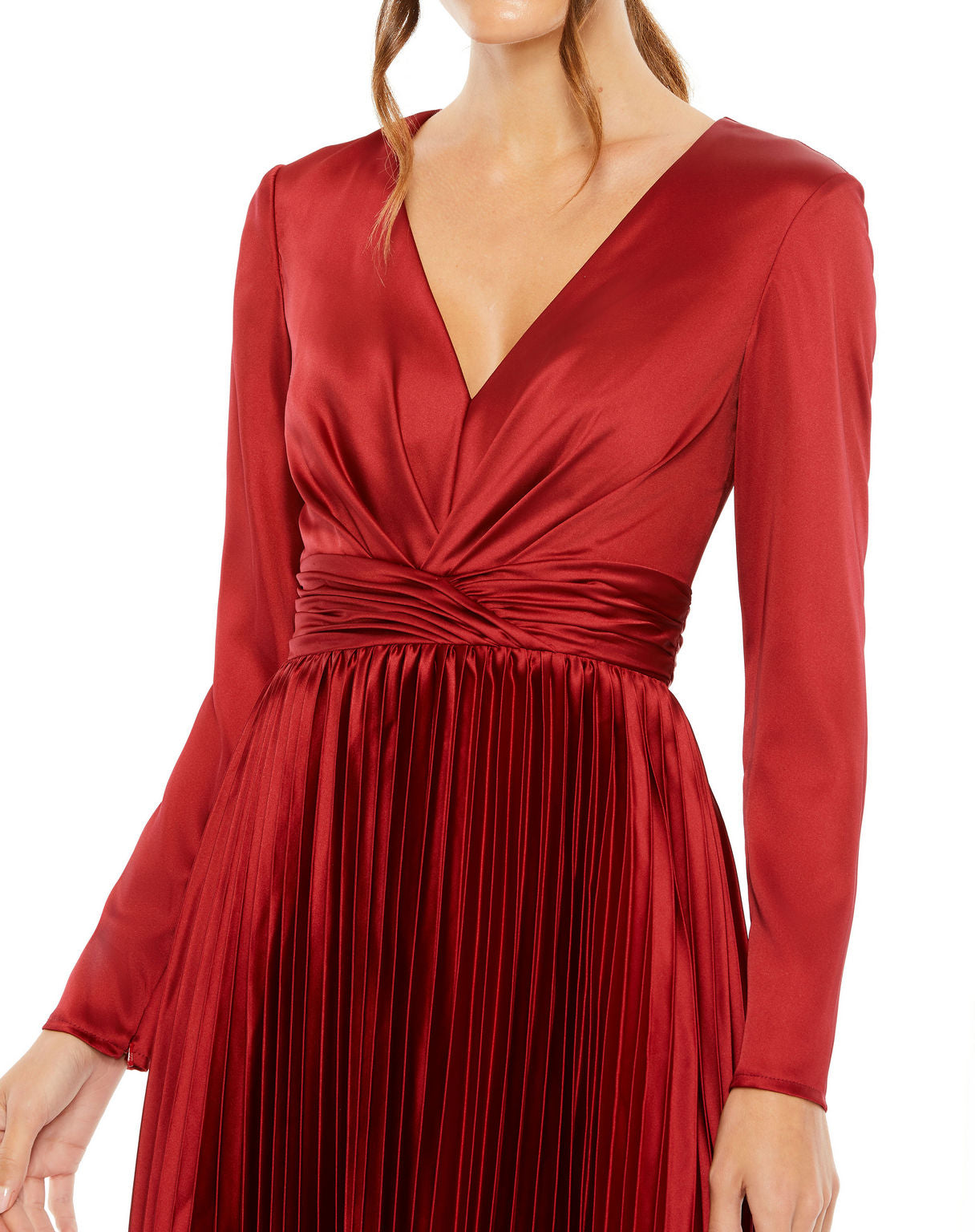 Mac Duggal 27148 Long Sleeve Pleated Formal Midi Dress