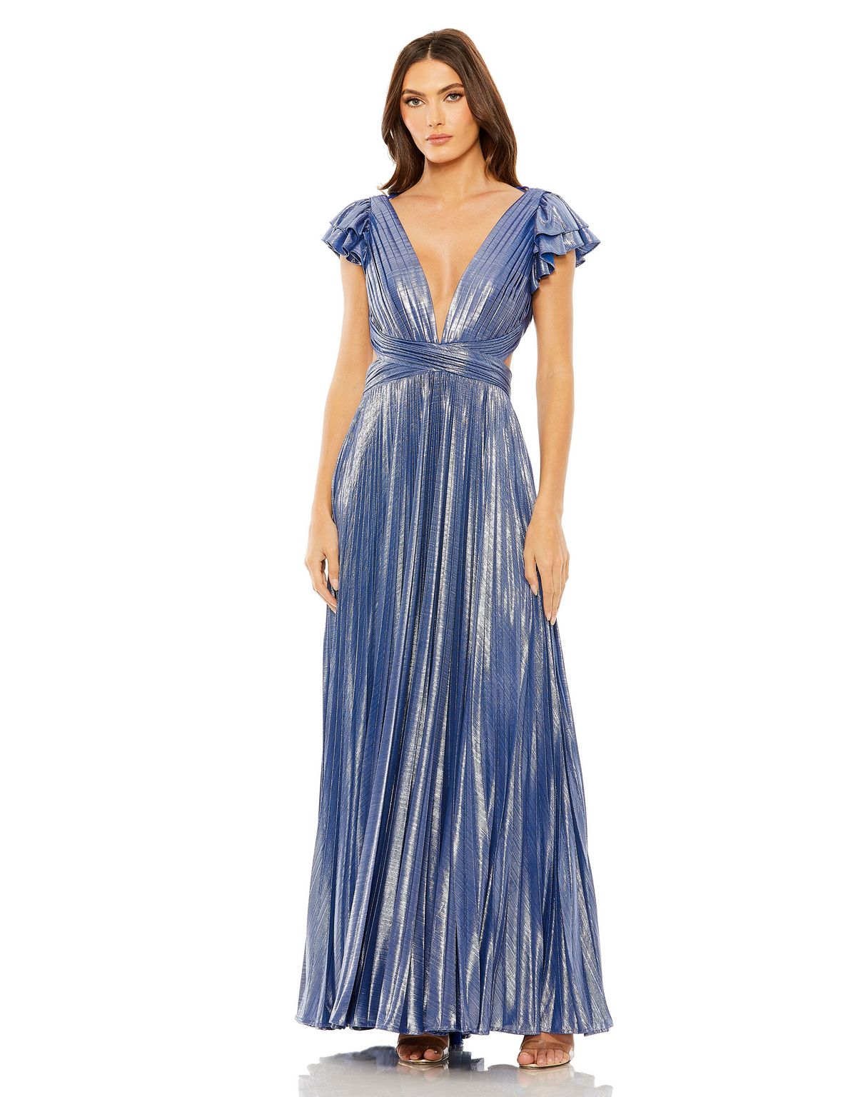 Mac Duggal 27166 Long Pleated Formal Prom Metallic Dress