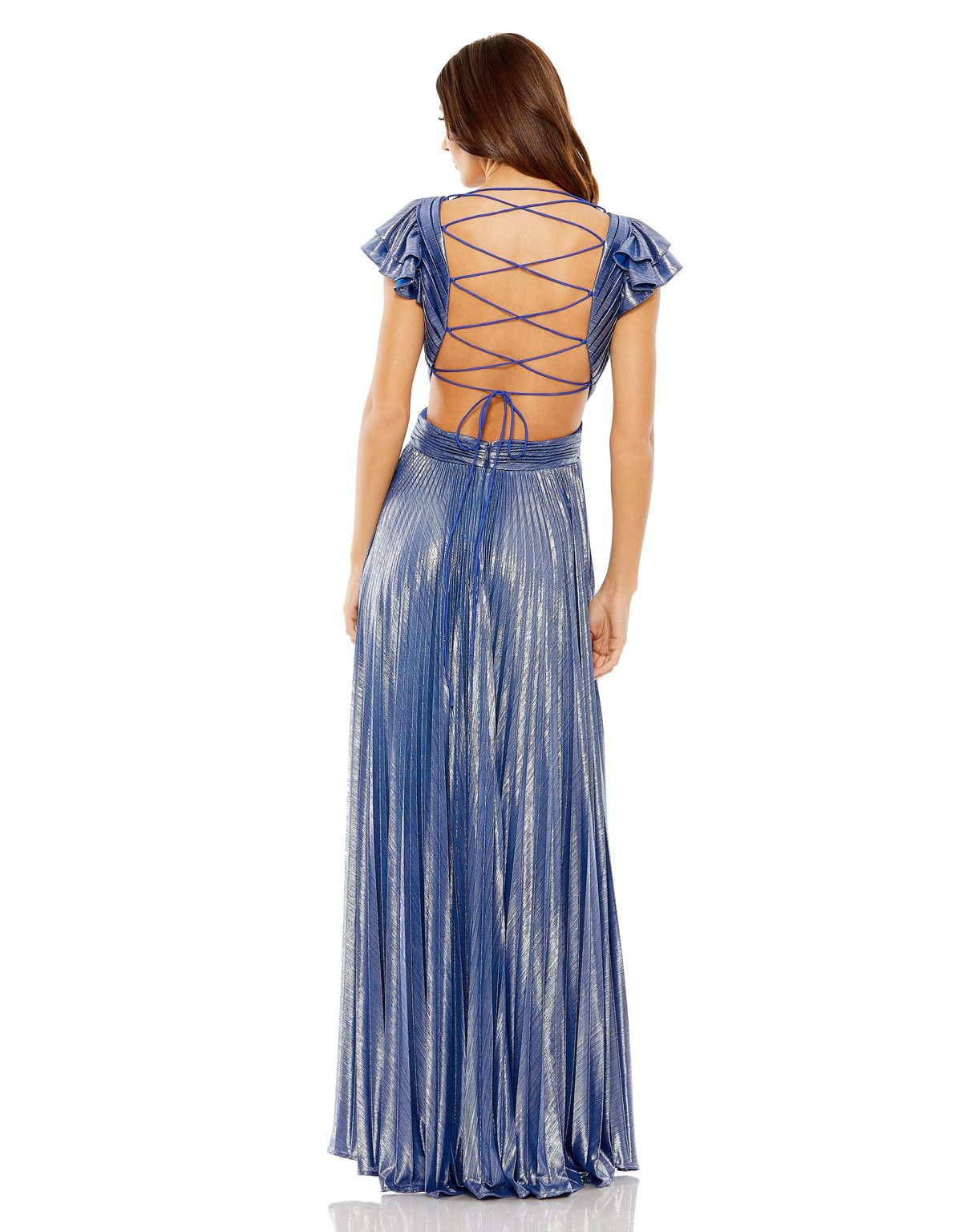 Mac Duggal 27166 Long Pleated Formal Prom Metallic Dress