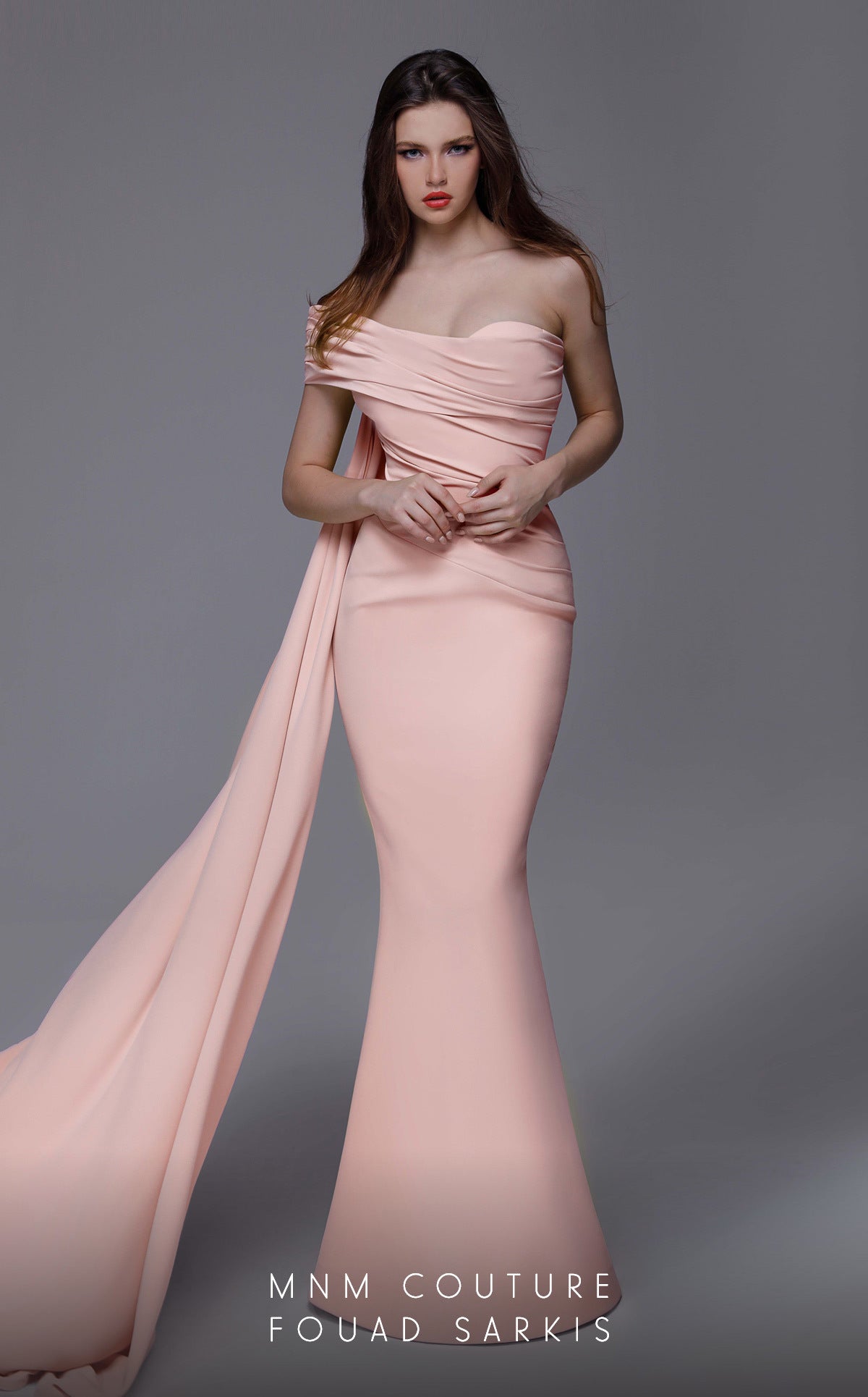 Off-the-Shoulder Floor-Length Jersey Formal Mermaid MNM Couture 2718