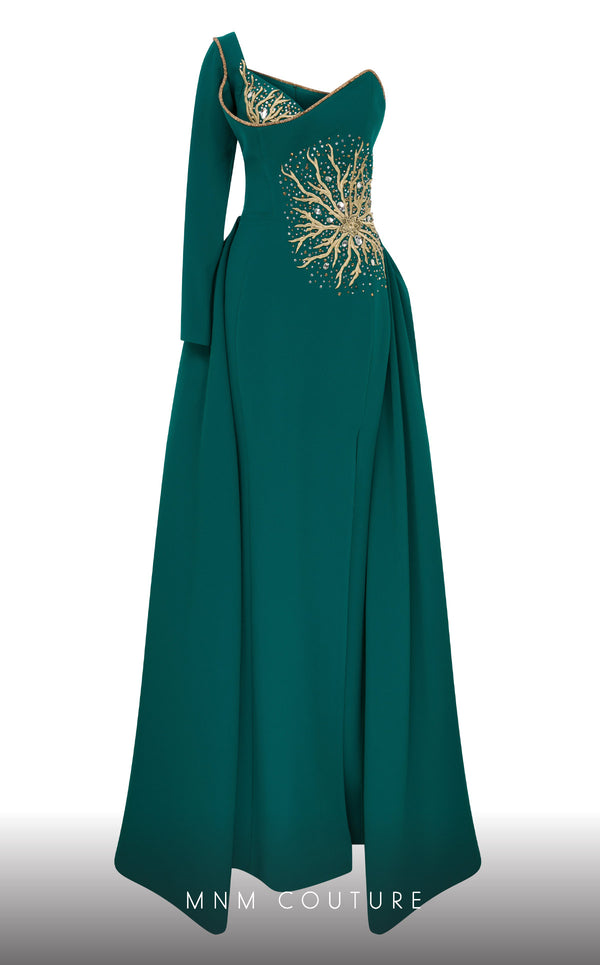 One-Shoulder Floor-Length Crepe Formal A-Line MNM Couture 2719