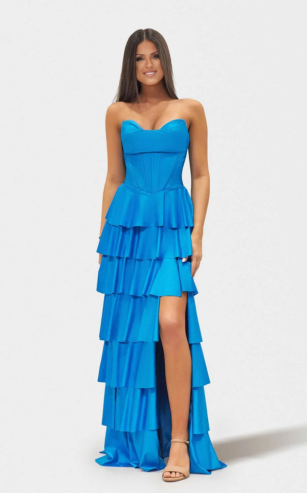 Jessica Angel 2723 Long Formal Fitted Slit Tiered Prom Dress