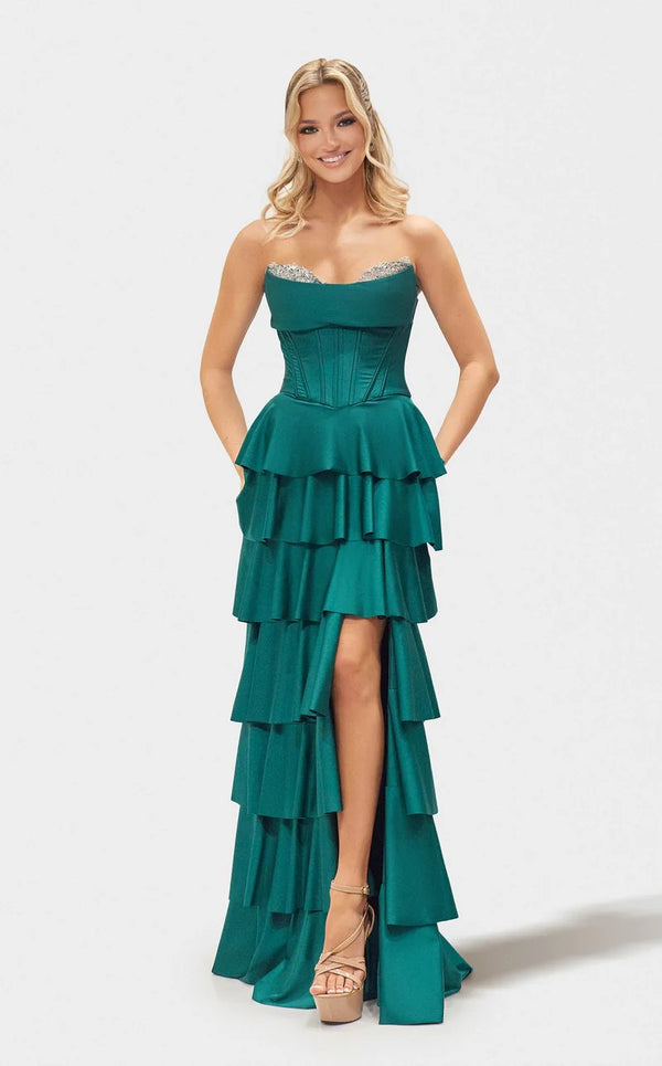 Jessica Angel 2724 Formal Corset Long Fitted Tiered Prom Dress