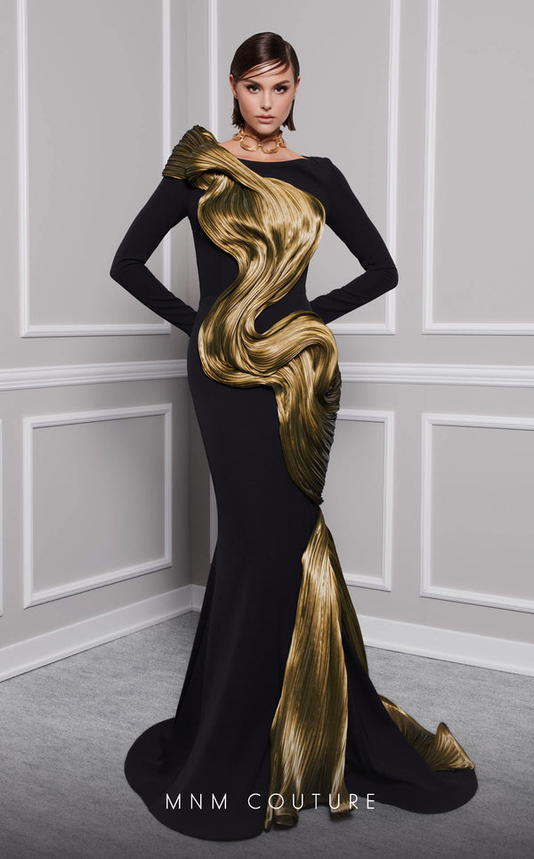 MNM Couture 2730A Long Sleeve Formal Metallic Mermaid Dress