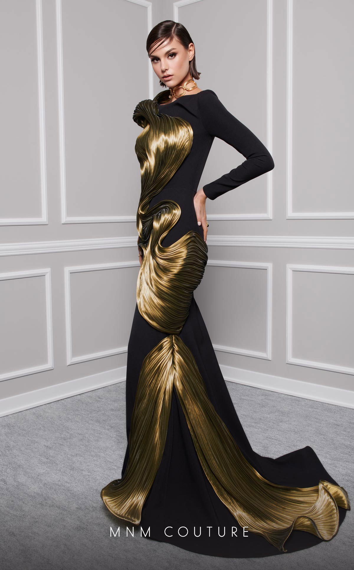 Formal Dresses Long Sleeve Formal Metallic Mermaid Dress Black Olive