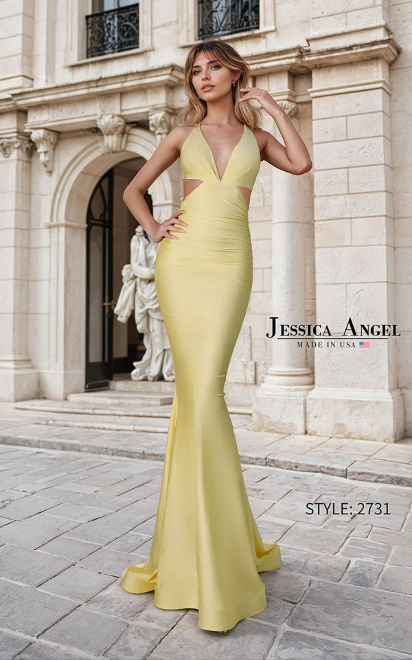 V-Neck Floor-Length Jersey Formal Mermaid Trumpet Jessica Angel 2731