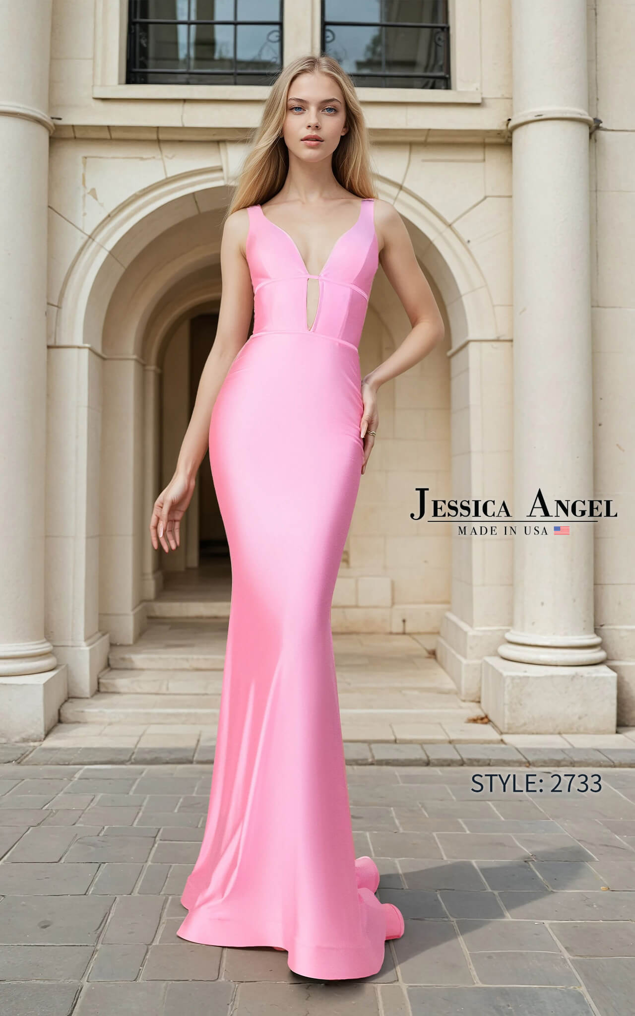V-Neck Floor-Length Jersey Formal Sheath/Column Jessica Angel 2733