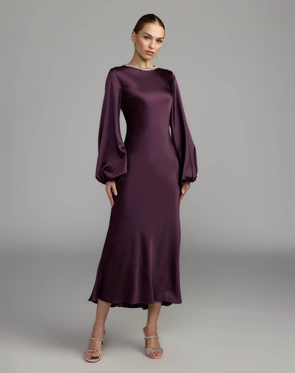 Crew High-Neck Floor-Length Satin Cocktail Sheath Mac Duggal 9927350P