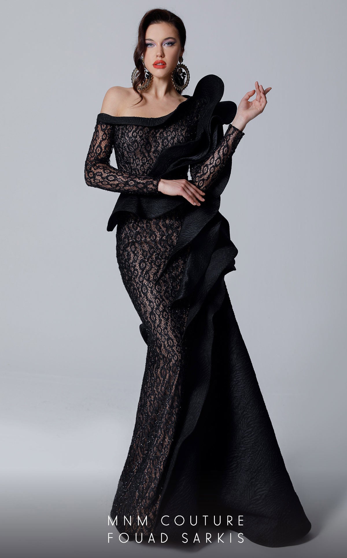 Off-the-Shoulder Floor-Length Lace Formal Mermaid MNM Couture 2735