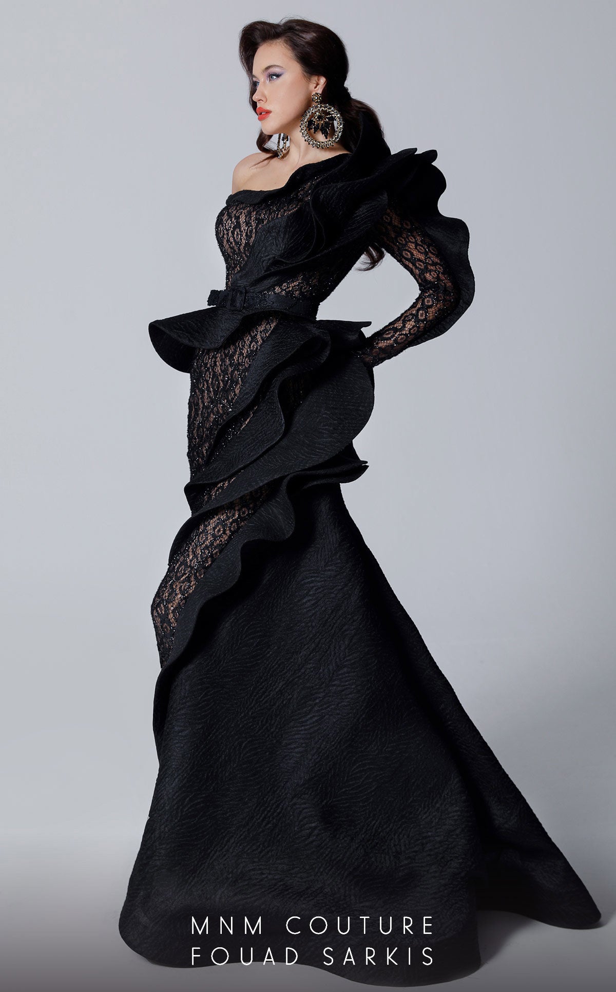 Off-the-Shoulder Floor-Length Lace Formal Mermaid MNM Couture 2735