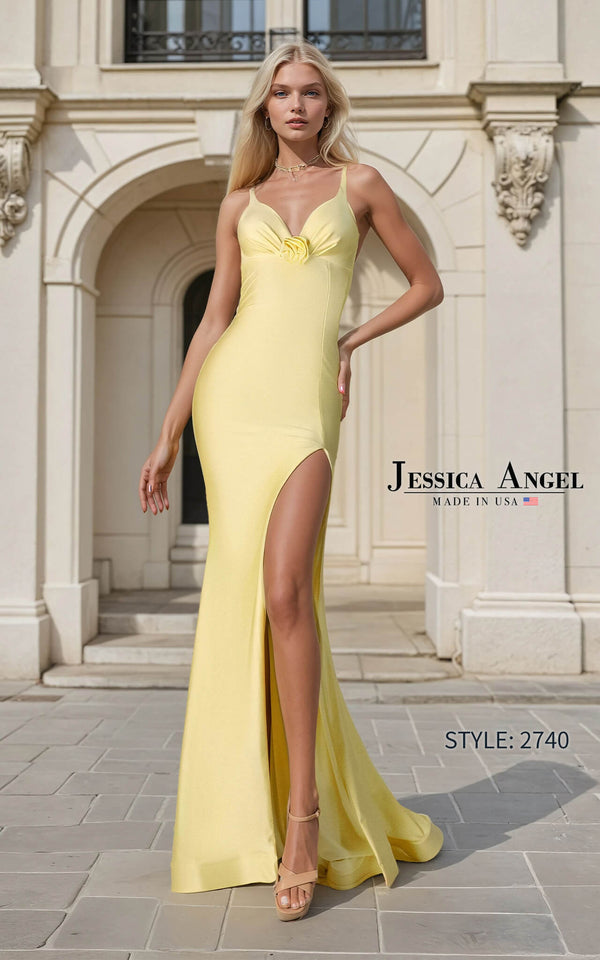 V-Neck Floor-Length Jersey Formal Sheath Column Jessica Angel 2740