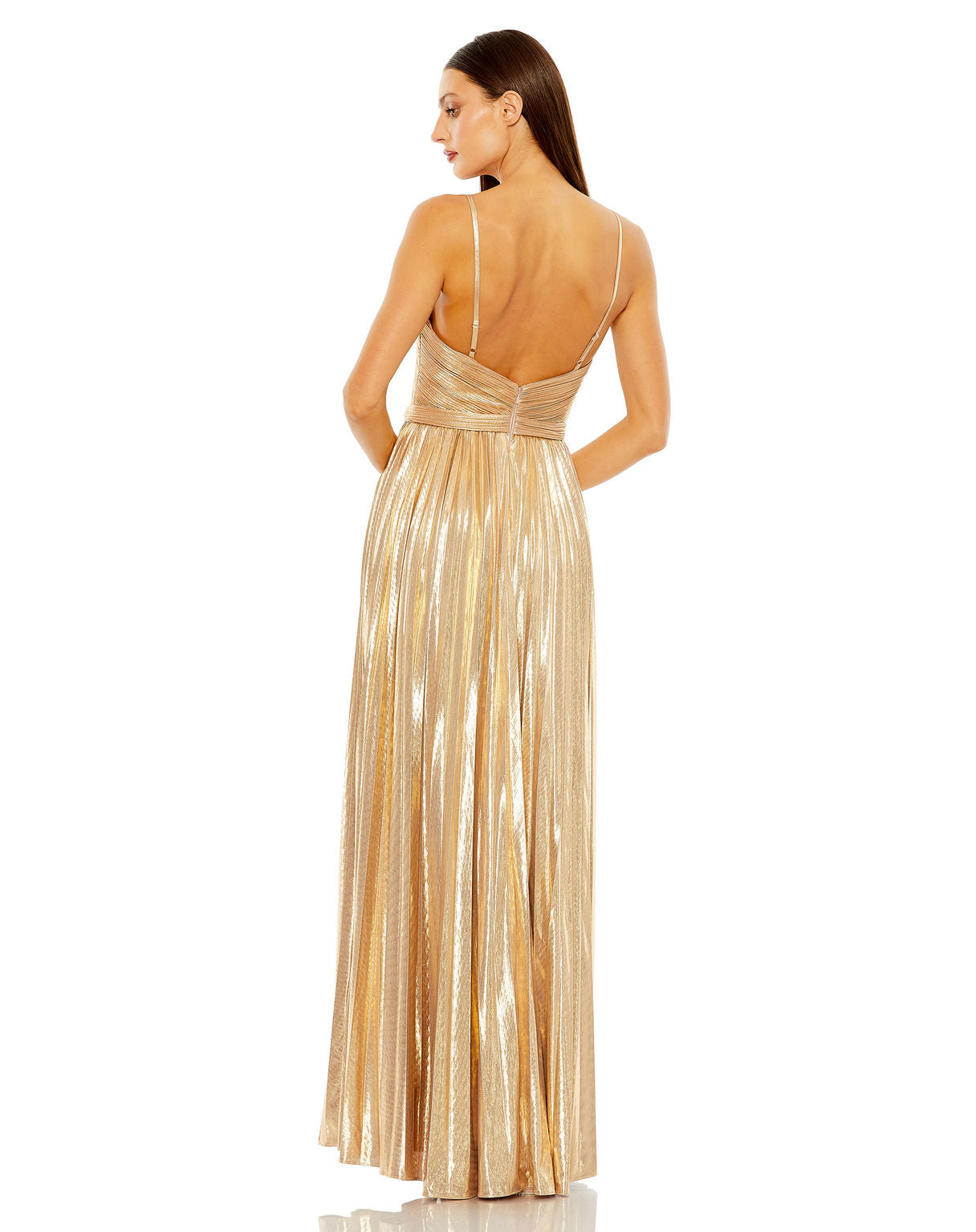 Mac Duggal 27489 Long Metallic Pleated Formal Prom Dress
